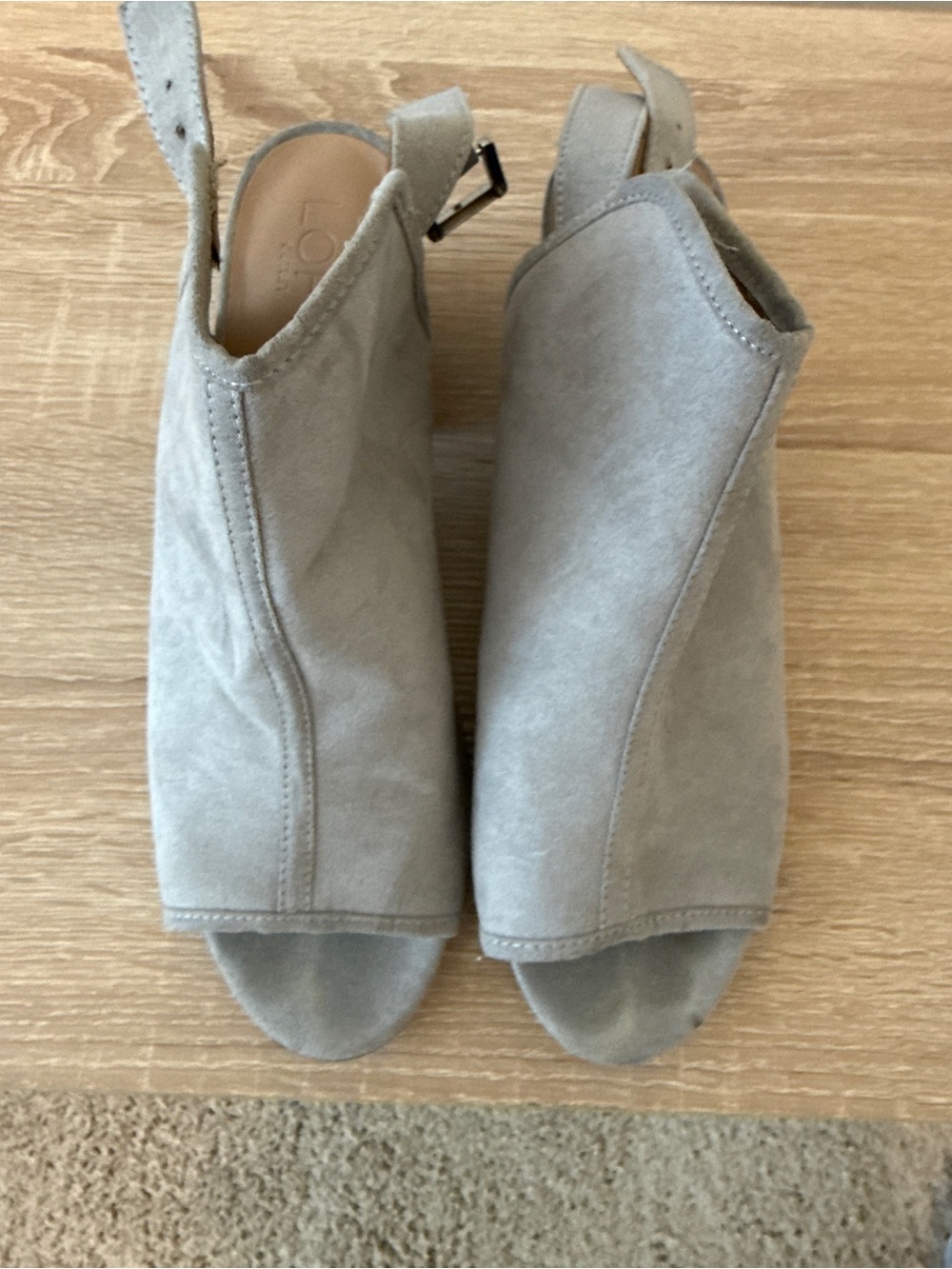 LOFT Gray Suede Open-Toe Slingback Mules